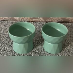 Green Geometric Ceramic cat Bowls